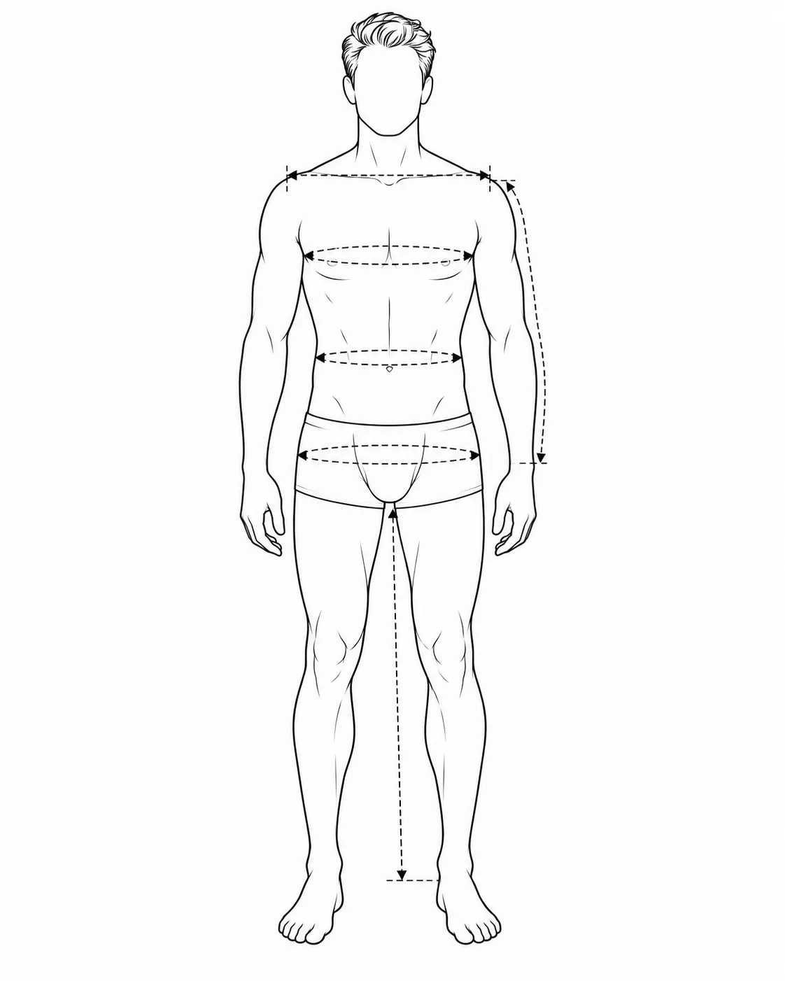 Disegno tecnico di una figura maschile con i punti di misura indicati